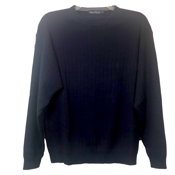 NAUTICA Navy Blue Sweater L Excellent Condition Pit to Pit 24” Cotton NWOT - Picture 1 of 11